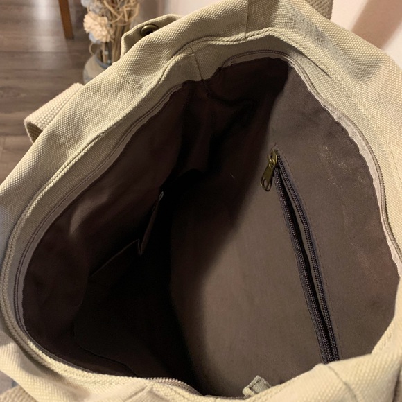 Casual khaki canvas tote bag - Picture 3 of 4